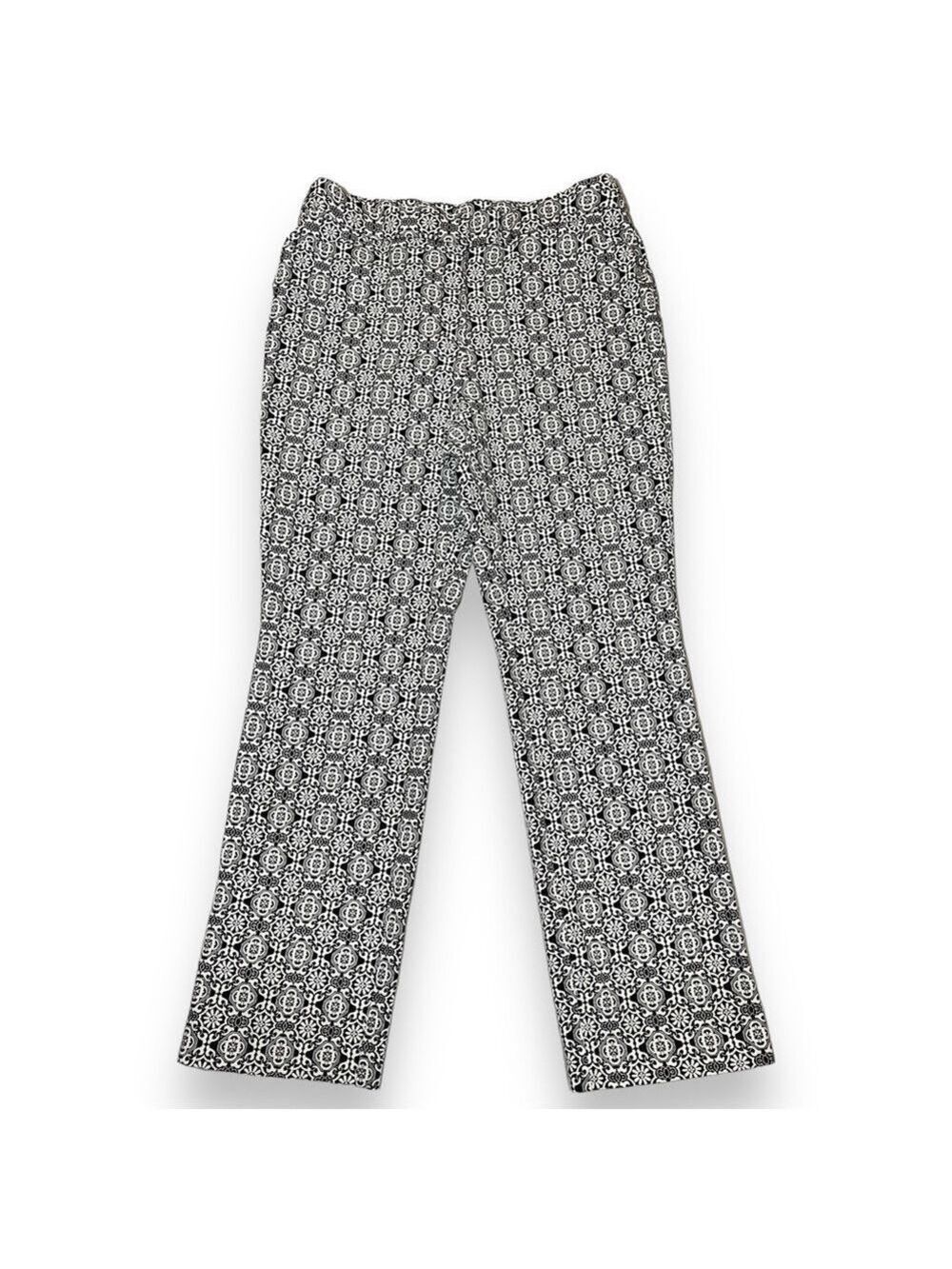 Chico’s Women’s Tile-Print Straight-Leg Pants Black/White Size 0.5R (6) - Picture 2 of 8